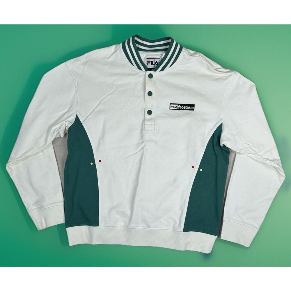 FILA x Facetasm Men’s Henley Button Sweatshirt Size Small Cream Green